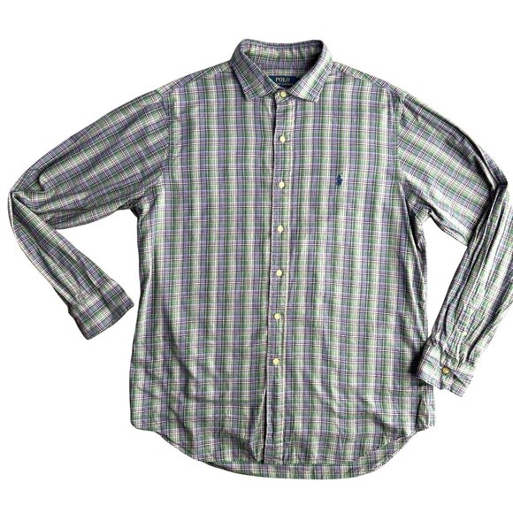 Polo Ralph Lauren Mens Plaid Button‎ Down Shirt Size L Green Long Sleeve Pony - Picture 3 of 7